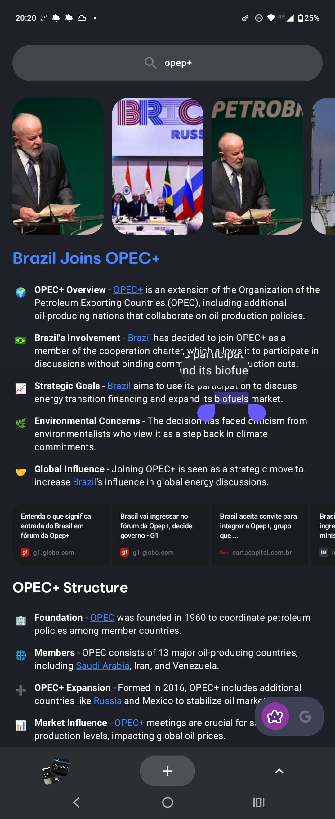 A screenshot of the Arc Search browser AI feature, with an AI written summary of the search results